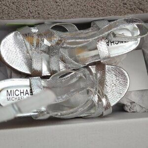 Michael Michael Kors Madrigal Silver Wedge Sandal, Size 5M